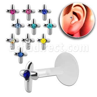 trgs3 piercing tragus bio flex cruz plata esterlina cristal centro mayorista