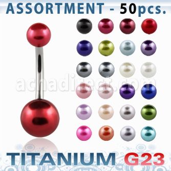ublk310 surtido piercings 50 piercings ombligo titanio g23 bolas perlas falsas 5 8mm distribuidor mayorista