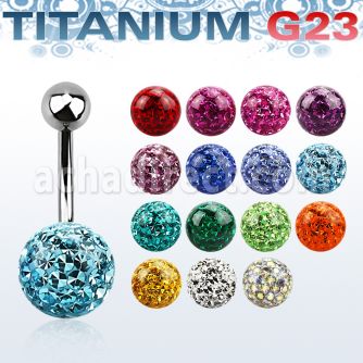 ubnfr10 piercing ombligo titanio g23 bola titanio 5mm bola multi cristal ferido 10mm mayorista
