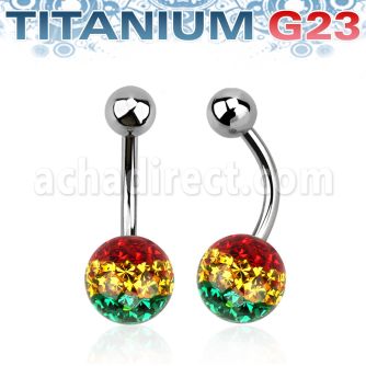 ubnfr8r piercing ombligo titanio g23 bola titanio 5mm bola 8mm multi cristal ferido rayas color rasta distribuidor