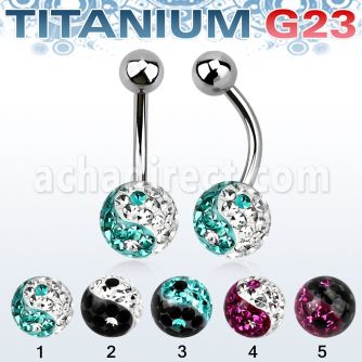 ubnfr8y piercing ombligo titanio g23 bola titanio 5mm bola multi cristal ferido 8mm ying yang mayorista