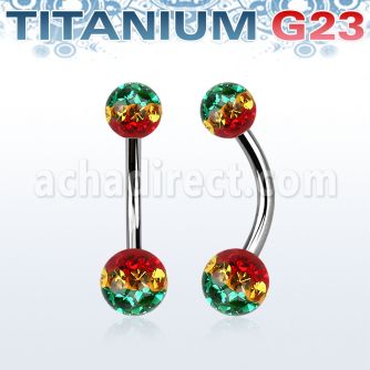 ubnfrsr piercing ombligo titanio g23 bolas 5mm 6mm multi cristal ferido rayas color rasta distribuidor mayorista