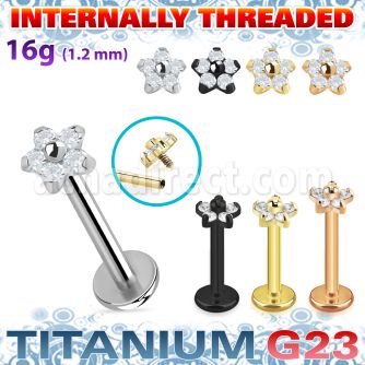 ulbin54 titanium g23 labret 16g flower top five cz internal