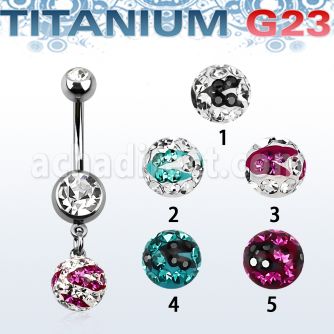 umcd626c piercing ombligo titanio g23 bolas 5 8mm joya bisel bola multi cristal ferido 8mm rayas cebra venta