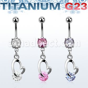 umcdz377 piercing ombligo titanio g23 bolas joya bisel 5mm 8mm corazon grande zirconia colgado 10mm mayorista