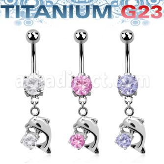 umcdz7 piercing ombligo titanio g23 bola joya bisel 5mm 8mm delfin colgado zirconia 10mm mayorista