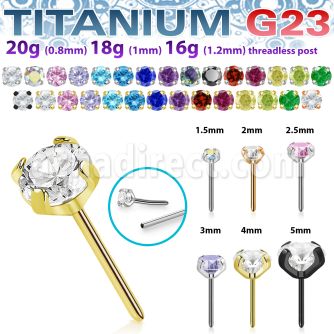 upinpz titanium g23 threadless push pin top prong set cz