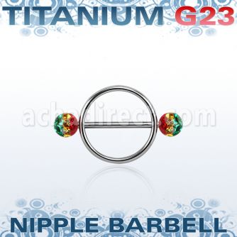 urfnpe5 pezonera redonda acero 316l barbell titanio g23 bolas multi cristal ferido 5mm rayas colores rasta mayorista