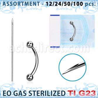 uset06 kit piercings profesional 100 bananas ceja titanio g23 bolas 3mm 100 agujas acero quirurgico esterilizadas distribuidor mayorista