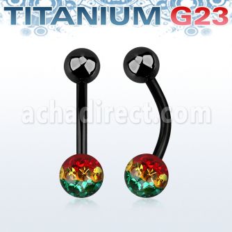 utbnfr6r piercing ombligo titanio g23 anodizado bola titanio 5mm bola 6mm multi cristal ferido rayas color rasta mayorista