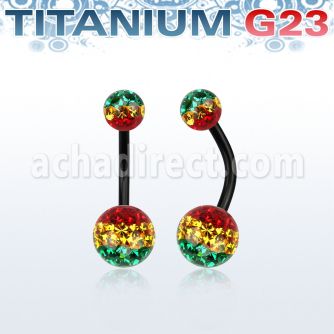 utbnfrgr piercing ombligo titanio g23 anodizado bolas 5mm 8mm multi cristal ferido rayas color rasta distribuidor mayorista