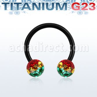 utcbfr6r barbell circular titanio g23 anodizado bolas multi cristal 6mm rayas color rasta mayorista