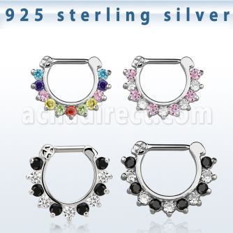 vsepcx16 septum clip plata 925 barra cierre acero 316l zirconia colores alternativos al por mayor