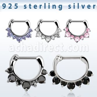 vseph16 septum clip plata 925 barra cierre acero 316l 3 zirconia grandes 4 zirconia distribuidor