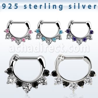 vsephx14 septum clip plata 925 barra cierre acero 316l 3 zirconia grandes 4 zirconia colores alternativos al por mayor