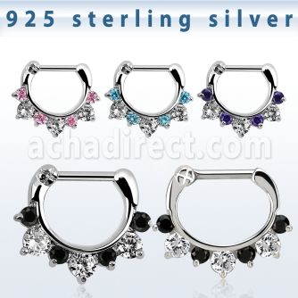 vsephx16 septum clip plata 925 barra cierre acero 316l 3 zirconia grandes 4 zirconia colores alternativos al por mayor