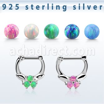 vsepo16 septum clicker plata 925 barra cierre acero 316l tres opalos sinteticos centro barra 14 516 6mm 8mm mayorista