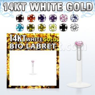wgbizm labret bio flexible transparente oro blanco 14 quilares plateadas rodio presion zirconita redonda 2mm distribuidor mayorista