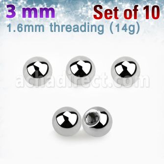 xbal3g pack 10 bolas acero quirurgico brillo espejo 3mm rosca al por mayor