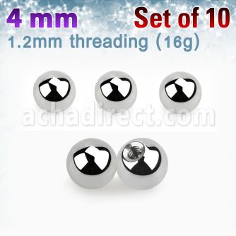 xbal4s pack 10 bolas acero quirurgico brillo espejo 4mm rosca mayorista