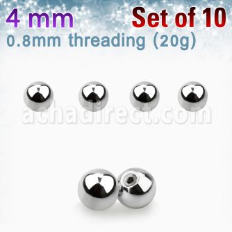 xbal4xs pack 10 bolas acero quirurgico brillo espejo 4mm rosca distribuidor