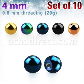 xbt4xs pack 10 bolas acero quirurgico anodizado 4mm rosca al por mayor