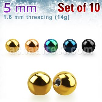 xbt5g pack 10 bolas acero quirurgico anodizado 5mm rosca mayorista