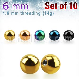 xbt6g pack 10 bolas acero quirurgico anodizado 6mm rosca venta