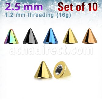 xcnt25 pack 10 conos acero quirurgico anodizado 2 5mm rosca al por mayor