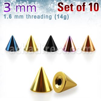 xcnt3g pack 10 conos acero quirurgico anodizado 3mm rosca mayorista