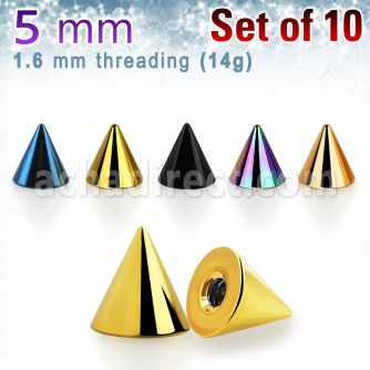 xcnt5g pack 10 conos acero quirurgico anodizado 5mm rosca venta