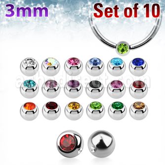 xdpbc3 pack 10 bolas anillos cierre acero 316l 3mm cristal bisel enjaja anillos distribuidor mayorista