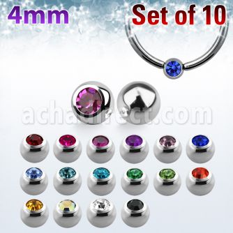 xdpbc4 pack 10 bolas anillo cierre acero 316l 4mm cristal bisel encaja anillos al por mayor