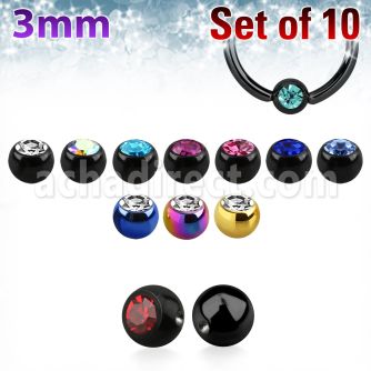 xdpbtc3 pack 10 bolas anillo cierre acero 316l pvd 3mm cristal bisel encaja anillos venta