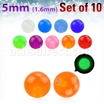xglb5 pack 10 bolas acrilicas brillan oscuridad 5mm rosca al por mayor