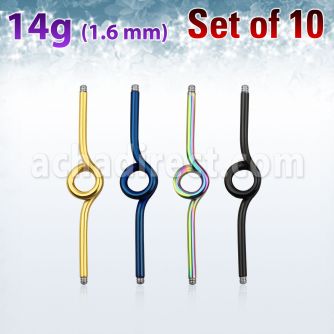 xintb14g pack 10 barras barbell industrial loop con aro acero 316l anodizado rosca mayorista
