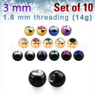 xjbt3g pack 10 bolas acero quirurgico anodizado 3mm cristal bisel rosca venta