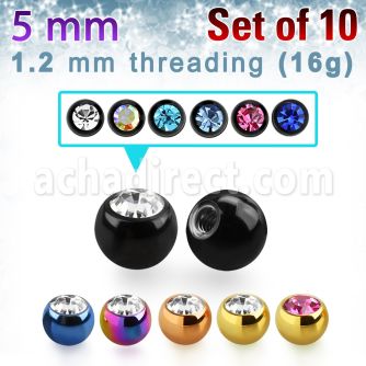 xjbt5s pack 10 bolas acero quirurgico anodizado 5mm cristal bisel rosca distribuidor mayorista