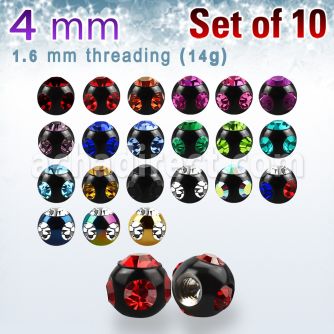 xmjbt4 pack 10 bolas multi joya acero 316l anodizado 4mm 1 cristal 4 cristal lados rosca venta