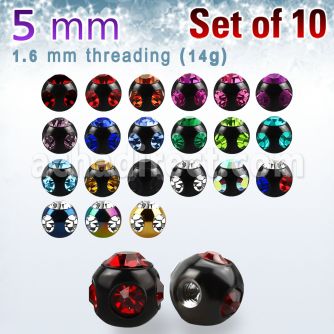 xmjbt5 pack 10 bolas multi joya acero 316l anodizado 5mm 1 cristal 4 cristal lados rosca mayorista