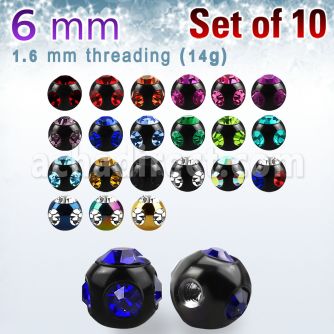 xmjbt6 pack 10 bolas multi joya acero 316l anodizado 6mm 1 cristal 4 cristal lados rosca al por mayor