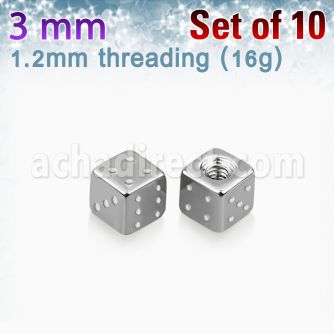 xsdi3 pack 10 dados acero quirurgico brillo espejo 3mm rosca mayorista