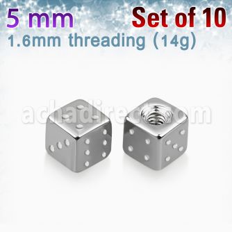 xsdi5 pack 10 dados acero quirurgico brillo espejo 5mm rosca mayorista
