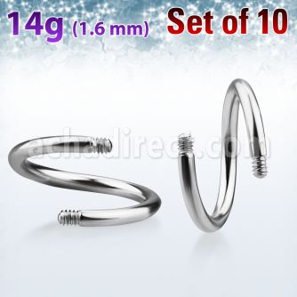 xsp14g pack 10 barras acero 316l brillo espejo barbells espiral rosca distribuidor