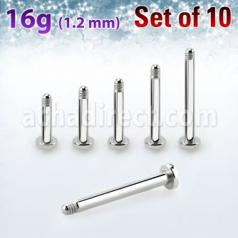 xtrlb16g set 10 labret tragus acero 316l base redonda 2 5mm rosca externa mayorista