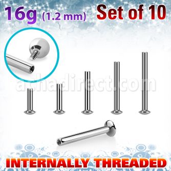 xtrufo16 set 10 labret tragus acero quirurgico ovni rosca interna 1.2mm 16g al por mayor