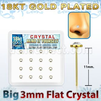 yfbrg16c caja 16 piercing nariz doblar tu mismo plata esterlina 925 0 6mm oro 18 kts cristal claro extra plano 3mm al por mayor