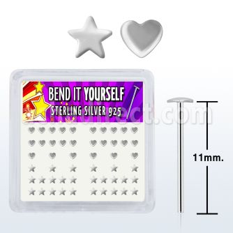yxvhs caja display piercing nariz doblar tu mismo plata esterlina 925 0 6mm corazon estrella distribuidor mayorista