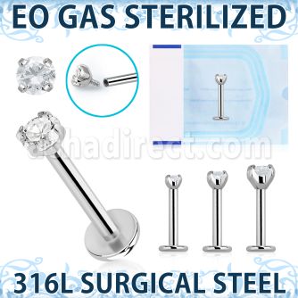 zlbczin sterilized 316l steel labret 16g clear cz internal