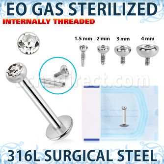zlbirc sterilized steel labret flat head jewel internal